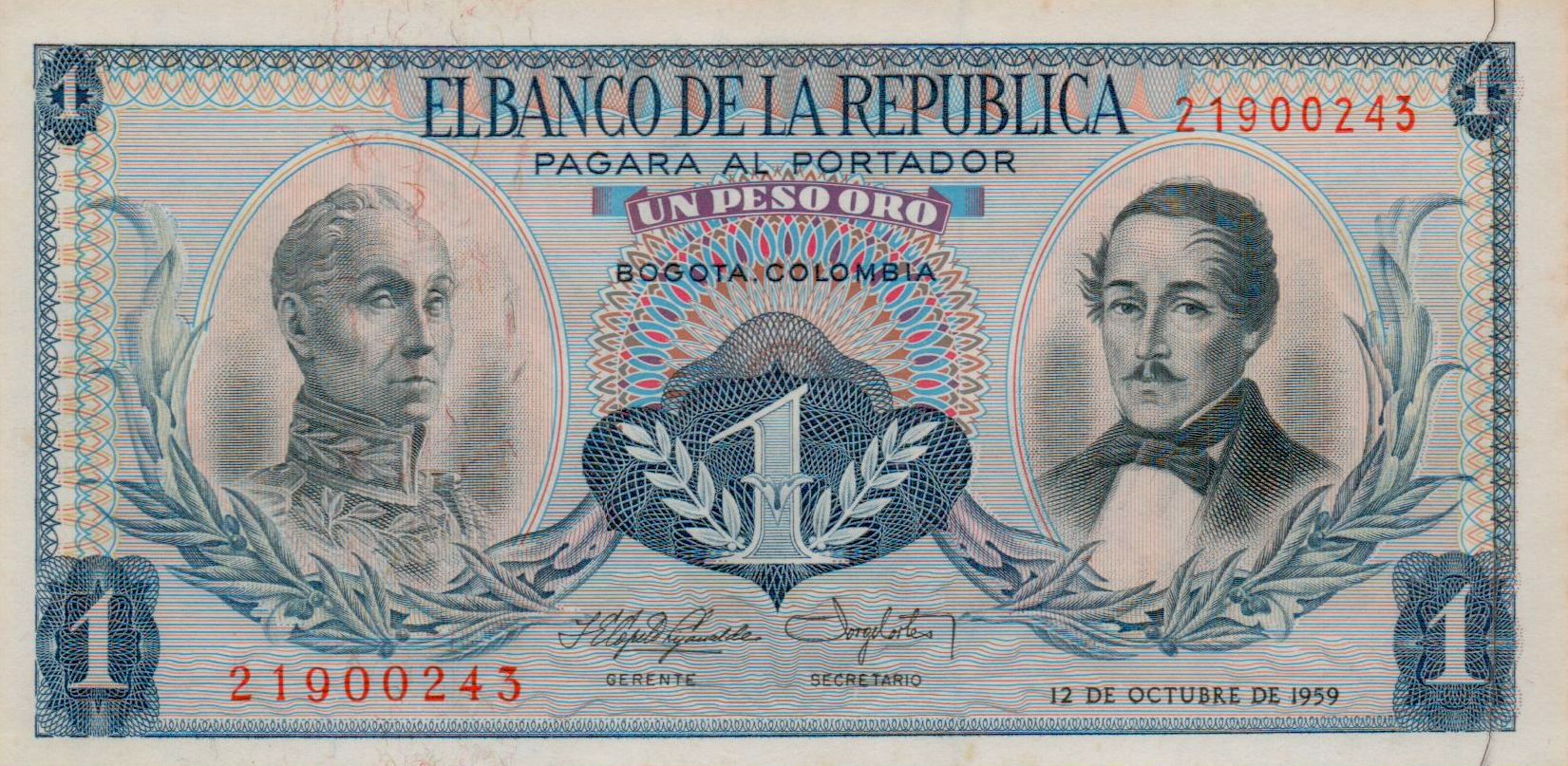 Colombia 1 1959 UNC P-404/a